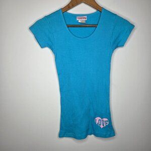 Do Not Disturb Womens Y2K Blue Slim Fitted Top Size M Love Short Sleeve Sleep